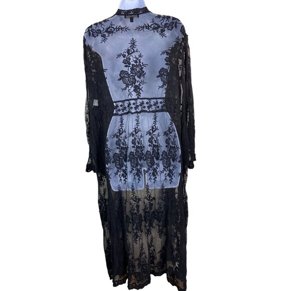 Hers & Mine Black Lace Kimono Long Cardigan Size M/L Sheer Mesh Grunge Gothic - Picture 12 of 15